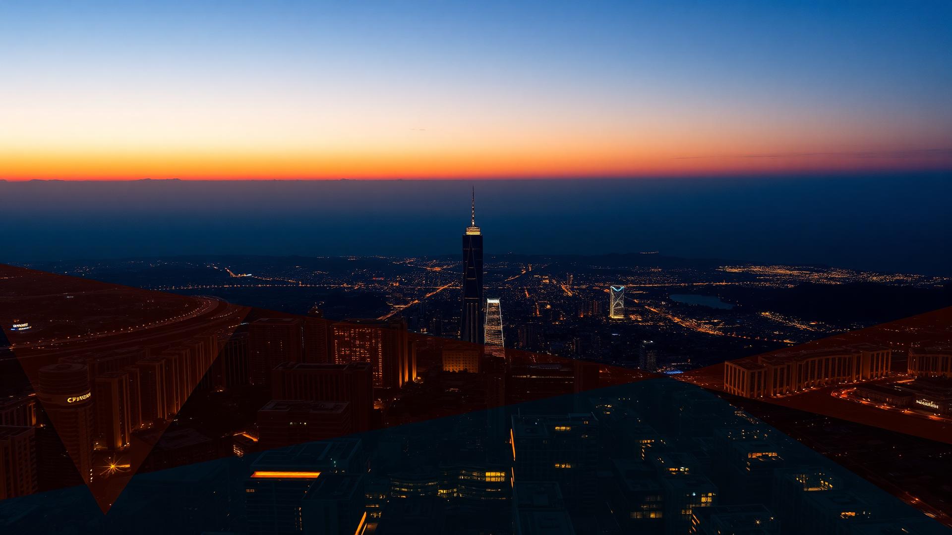 Global city skyline at dusk